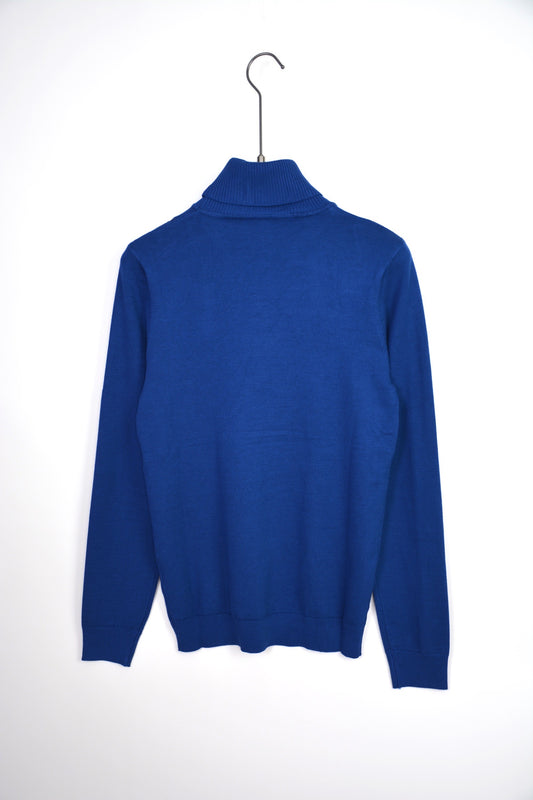 Maglioncino collo alto nero, sabbia e blu